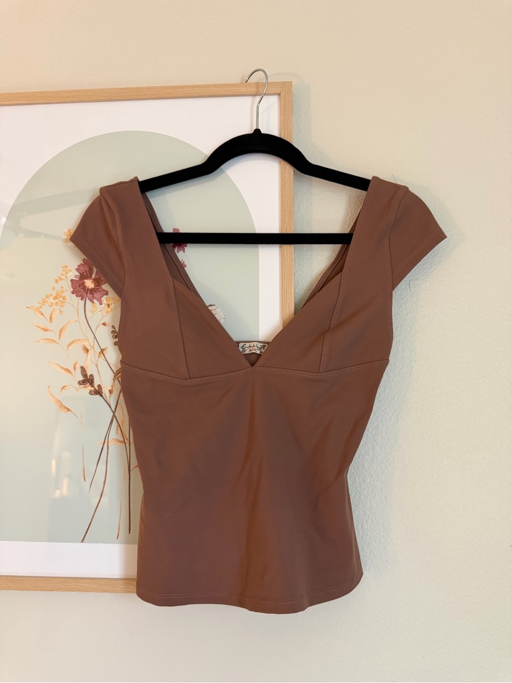 Free People Brown V-Neck Cap Sleeve Crop Top